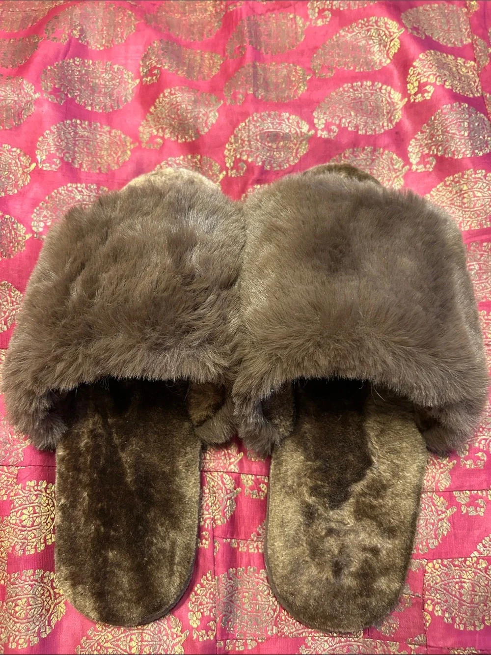 Asos Plush Faux Fur Slide Slippers - Brown